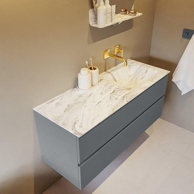 MONDIAZ VICA-DLUX Ensemble meuble de salle de bains - 120cm - meuble bas plata - 2 tiroirs - lavabo encastré cloud à droite - sans trous de robinet - version hauteur 60cm - glace