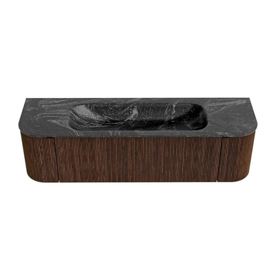 MONDIAZ KURVE-DLUX Meuble de salle de bains 160 cm avec module 25 Len R couleur Walnut avec 1 tiroir et 2 portes. Lavabo BIG MEDIUM central 1 trou de robinet couleur Lava.