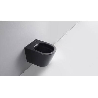 FugaFlow Eccelente Pietra Pack WC suspendu - 36,3x51,7cm - chasse profonde - sans rebord - abattant 35mm - noir mat