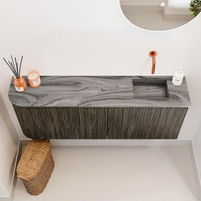 Mondiaz JOYA-DLUX 111.6cm toiletmeubel - ronding links kleur Shadow - Wastafel FAYE positie Rechts Zonder kraangat kleur Sombra.