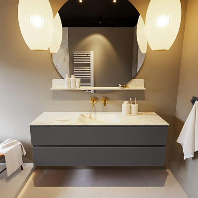 MONDIAZ VICA-DLUX Ensemble meuble de salle de bains - 150cm - meuble sous-vasque dark grey - 2 tiroirs - lavabo encastré cloud au milieu - sans trous de robinet - version haute 60cm - frape