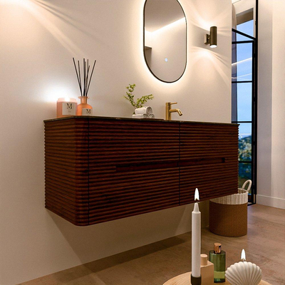 Mondiaz CIRO-DLUX Badkamermeubelset - 130x45x50cm - Solid surface wastafel Lava - 1 wasbak Rechts - 1 kraangat - 4 lades - Ruby