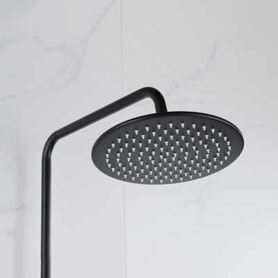 FugaFlow Eccelente Ensemble de douche de tête - thermostatique - douche de tête 25cm - flexible lisse - douchette à main sur barre - noir mat