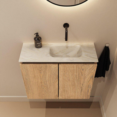MONDIAZ TURE-DLUX Meuble toilette - 60cm - Washed Oak - EDEN - vasque Ostra - position droite - sans trou de robinet