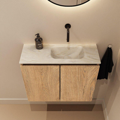 MONDIAZ TURE-DLUX Meuble WC 60cm Washed Oak. Lavabo EDEN Ostra position droite. Sans trou de robinet.