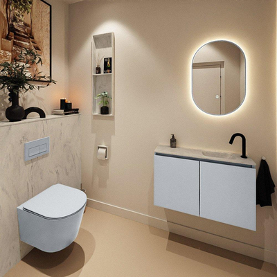 MONDIAZ TURE-DLUX Meuble toilette - 80cm - Clay - EDEN - vasque Opalo - position droite - 1 trou de robinet