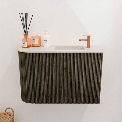 Mondiaz JOYA-DLUX Meuble de toilette 61,6cm - arrondi gauche couleur Shadow - Vasque FAYE position Droite 1 trou de robinet couleur Meli.