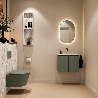 MONDIAZ TURE-DLUX Meuble toilette - 60cm - Army - EDEN - vasque Glace - position centrale - sans trou de robinet