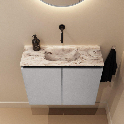 MONDIAZ TURE-DLUX Meuble toilette - 60cm - Plata - EDEN - vasque Glace - position centrale - sans trou de robinet