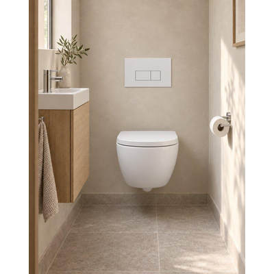 QeramiQ Dely Swirl Compact Toiletset - inbouwreservoir Geberit UP320 - met Burda frame - 25mm zitting - metalen bedieningsplaat mat wit - rechthoekigeknoppen - mat wit