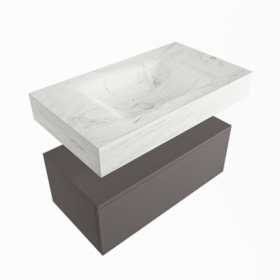 Mondiaz ALAN-DLUX Ensemble de meuble - 80cm - meuble Dark grey mat - 1 tiroir - Lavabo Cloud Opalo suspendu - vasque Centre - 1 trou de robinet