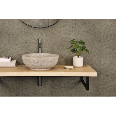 Differnz Terrazzo waskom - 40x40x15cm - rond - terrazzo - mat wit/zwart