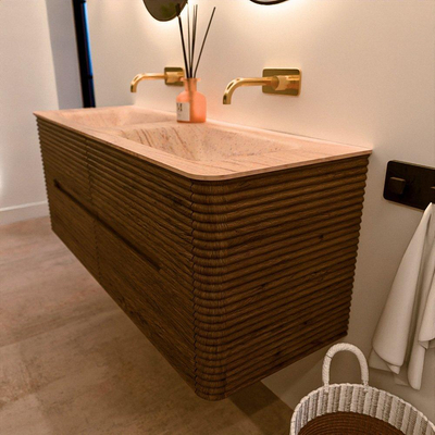 Mondiaz CIRO-DLUX Badkamermeubelset - 130x45x50cm - Solid surface wastafel Saba - 2 wasbak Dubbel - zonder kraangaten - 4 lades - Dusk