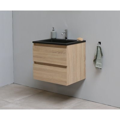 Adema Bella Meuble salle de bains avec lavabo acrylique Noir 60x55x46cm 1 trou de robinet Chêne