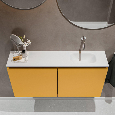 MONDIAZ TURE Toiletmeubel 100x23x50cm met 0 kraangaten 2 deuren ocher mat Wastafel Eden rechts Solid Surface Wit