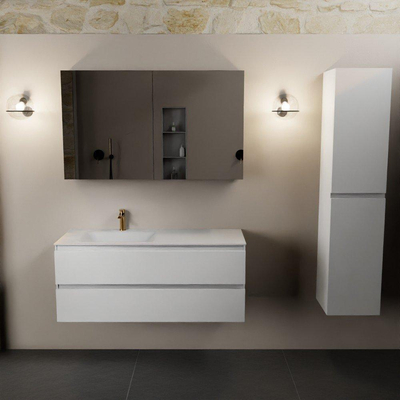 Mondiaz AIVY Ensemble de meuble - 120x45x50cm - 1 trou de robinet - 1 vasque Talc Solid surface - Gauche - 2 tiroirs - avec armoire de toilette - MDF Talc