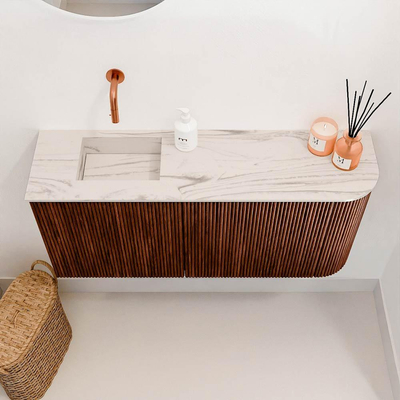 Mondiaz JOYA-DLUX 91.6cm toiletmeubel - ronding rechts kleur Ruby - Wastafel FAYE positie Links Zonder kraangat kleur Nata.