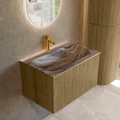 MONDIAZ KURVE-DLUX 70cm badmeubel kleur Dusk met 1 lade en 0 deuren. Wastafel BIG SMALL Midden 1 kraangat Sombra.