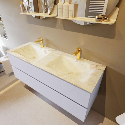 Mondiaz VICA-DLUX Ensemble de meuble de salle de bain - 130cm - meuble sous-vasque cale - 2 tiroirs - lavabo encastrée cloud double - 2 trous de robinet - version haute de 60cm - frape