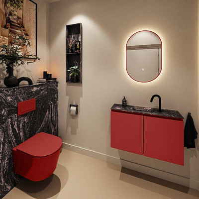 MONDIAZ TURE-DLUX Meuble toilette - 80cm - Fire - EDEN - vasque Lava - position centrale - 1 trou de robinet