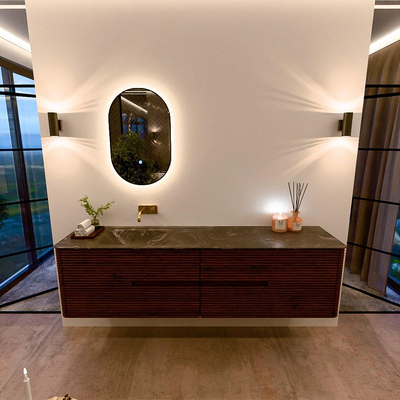Mondiaz CIRO-DLUX Badkamermeubelset - 190x45x50cm - Solid surface wastafel Lava - 1 wasbak Links - zonder kraangaten - 4 lades - Ruby