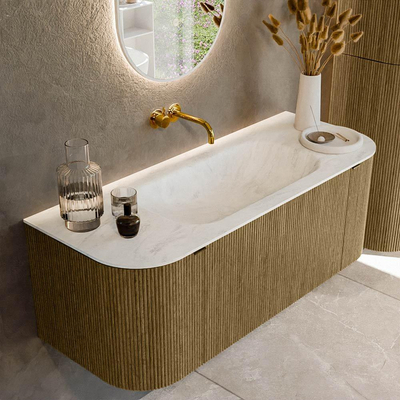 Mondiaz KURVE-DLUX Ensemble meuble de salle de bains - 120x46x40cm - 1 tiroir - 2 portes - lavabo solid surface - milieu - sans trou de robinet - Dusk