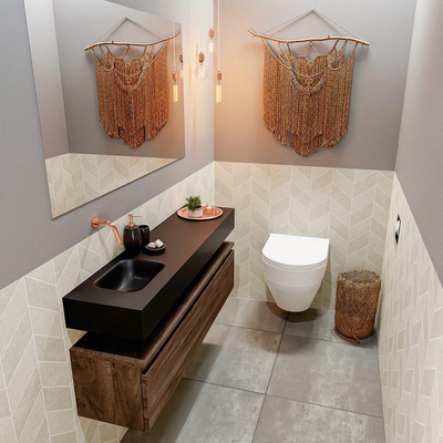 MONDIAZ ANDOR Toiletmeubel 120x30x30cm met 0 kraangaten 1 lades dark brown mat Wastafel Lex links Solid Surface Zwart