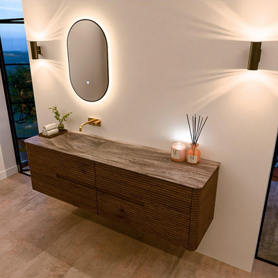 Mondiaz CIRO-DLUX Ensemble de meubles de salle de bains - 170x45x50cm - Lavabo en solid surface Oza - 1 vasque à gauche - sans trous de robinet - 4 tiroirs - Dusk