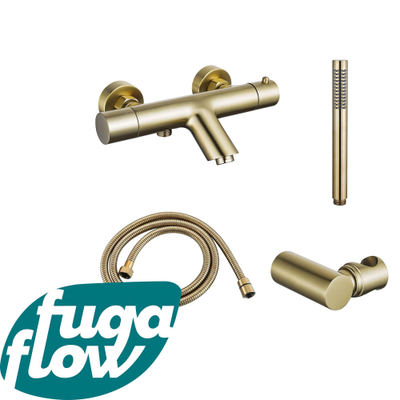 FugaFlow Eccelente Sobrado Robinet de baignoire thermostatique avec douchette stick, support et flexible en métal Laiton brossé PVD