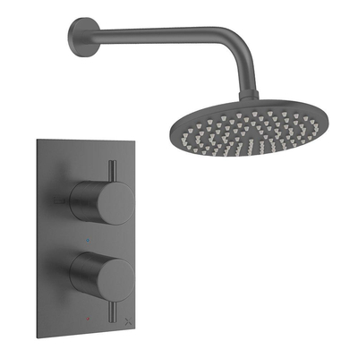 Crosswater MPRO Ensemble de douche pluie encastré - 2 poignées - pomme de douche 20 cm - bras mural - gunmetal