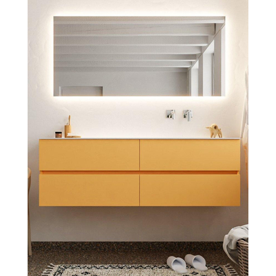 Mondiaz VICA ensemble de meuble de salle de bain - 150cm - meuble sous-vasque ocre - 4 tiroirs - lavabo cloud droite - sans trou de robinet version XL 60cm de haut