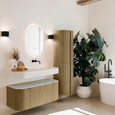 MONDIAZ THOR-DLUX Meuble de salle de bains - 110cm - arrondi gauche + droite - couleur Dusk - 1 tiroir - 2 portes - Vasque suspendue CLOUD droite sans trou de robinet - couleur Opalo