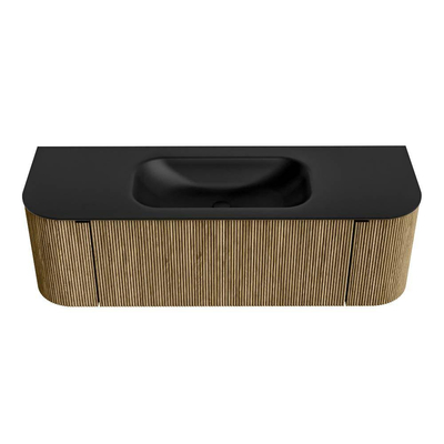 Mondiaz KURVE Ensemble meuble de salle de bains - 140x46x40cm - 1 tiroir - 2 portes - lavabo solid surface - centre - 1 trou de robinet - Dusk