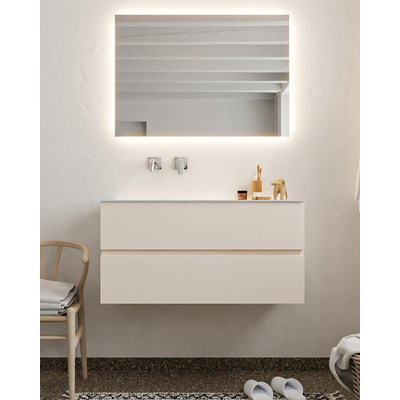 MONDIAZ VICA Ensemble de meuble salle de bain - 100cm - 2 tiroirs - lavabo Cloud gauche - 0 trous de robinet - solid surface lin