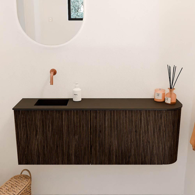 Mondiaz JOYA 111.6cm toiletmeubel - ronding rechts kleur Walnut - Wastafel FAYE positie Links Zonder kraangat kleur Urban.