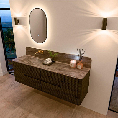 Mondiaz CIRO-DLUX Badkamermeubelset - 160x45x50cm - Solid surface wastafel Oza - 1 wasbak Links - zonder kraangaten - 4 lades - Shadow