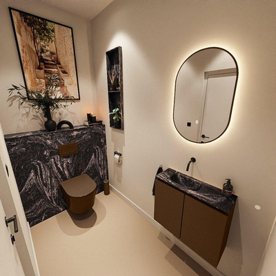 MONDIAZ TURE-DLUX Meuble de toilettes 60cm brun rustique. EDEN lavabo Lava position gauche. Sans trou de robinet.