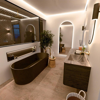 Mondiaz CIRO-DLUX Badkamermeubelset - 150x45x50cm - Solid surface wastafel Sombra - 1 wasbak Rechts - zonder kraangaten - 4 lades - Shadow