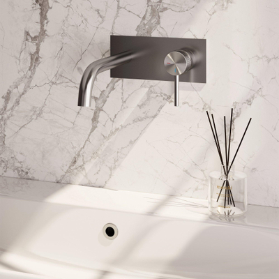 BRAUER Stripe Mitigeur lavabo encastré - bec courbé et plaque de recouvrement - modèle A1 - couleur inox brossé PVD