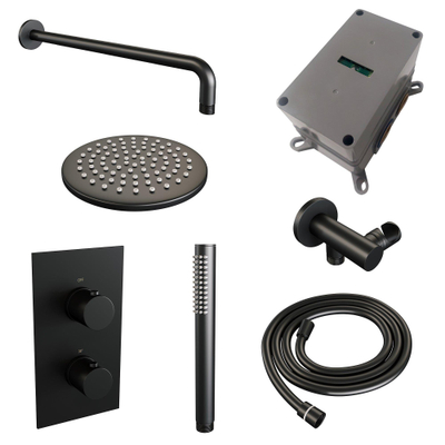 Brauer Black Edition Ensemble de douche pluie encastré - douche principale 20cm - bouton lisse - douchette à main 1 fonction - noir mat