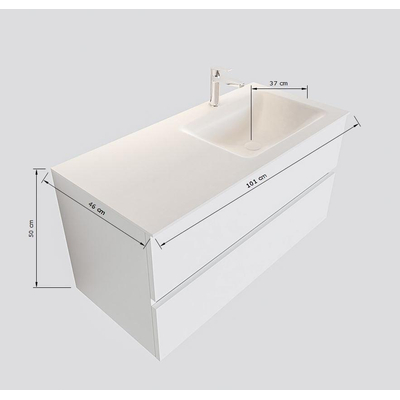 MONDIAZ VICA Badkamermeubelset - 100cm- onderkast army- 2 lades - wastafel cloud rechts - 1 kraangat - XL versie 60cm hoog