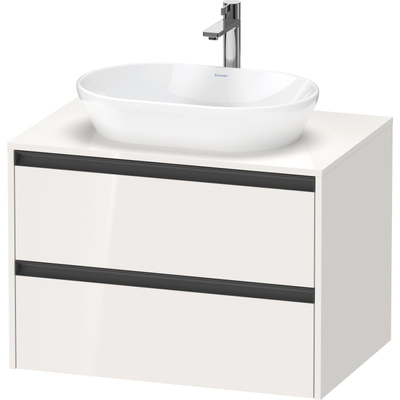Duravit Ketho.2 Wastafelonderbouwkast - inclusief consoleplaat - met 2 laden - 80x55x56.8cm - met handgrepen antraciet - hoogglans wit