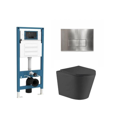 QeramiQ Dely Ensemble de WC - réservoir encastré Qeramiq Flush - abattant slim - plaque de commande en métal inox - boutons rectangulaires - noir mat
