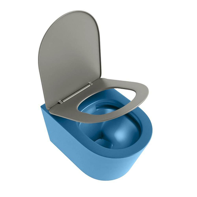 Mondiaz LAVIE WC suspendu – sans bride – 36 x 53 cm – avec abattant softclose – Jeans (bleu), abattant Smoke (brun clair)