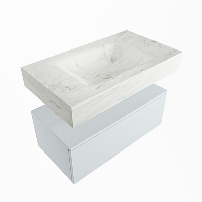 Mondiaz ALAN-DLUX Ensemble de meuble - 80cm - meuble Clay mat - 1 tiroir - Lavabo Cloud Opalo suspendu - vasque Centre - 1 trou de robinet