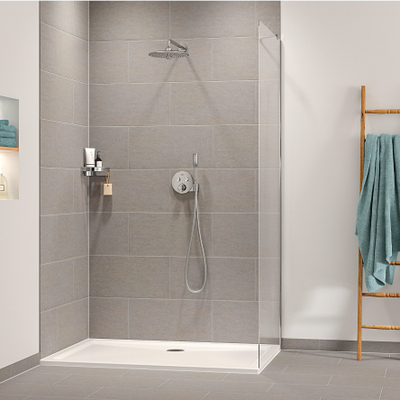 Grohe Precision SmartControl inbouw regendoucheset – thermostatisch – Ø26 cm ronde hoofddouche – gebogen wandarm – chroom