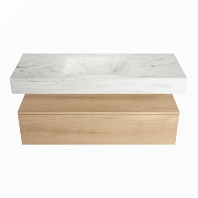 MONDIAZ ALAN - DLUX Badkamermeubelset - 120cm - onderkast - Washed Oak - 1 lade - vrijhangende wastafel - wasbak midden - 1 kraangat - Opalo
