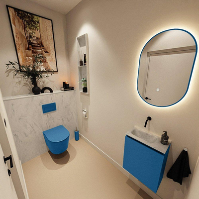 MONDIAZ TURE-DLUX Meuble de toilettes 40 cm Jeans. EDEN vasque Opalo position gauche. Sans trou de robinet.