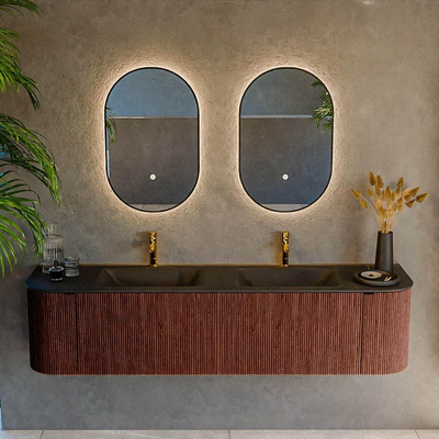 Mondiaz KURVE Badkamermeubelset - 180x46x40cm - 2 lade - 2 deuren - wastafel solid surface - dubbel - 2 kraangaten - Ruby