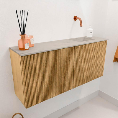 Mondiaz JOYA-DLUX 90cm toiletmeubel - kleur Oak - Wastafel FAYE positie Rechts Zonder kraangat kleur Opalo.